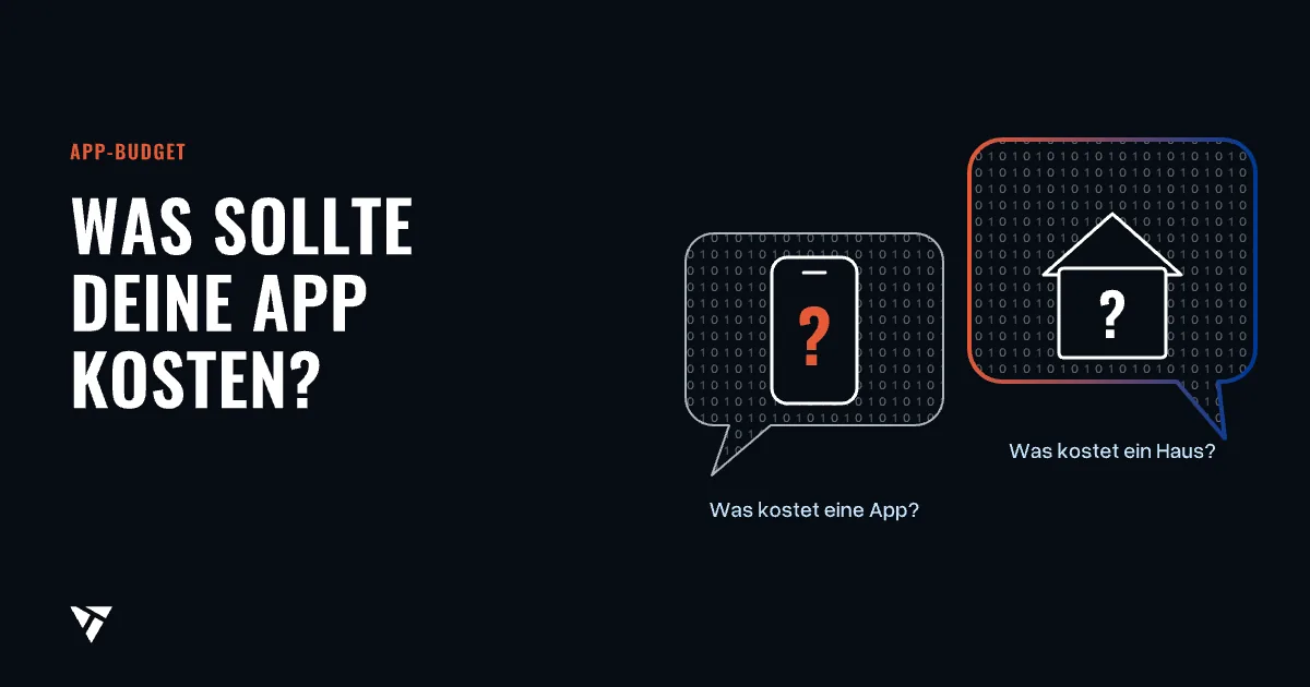 Was sollte Deine App kosten?: Zwei Sprechblasen: ein Handy und ein Haus, beide mit Fragezeichen