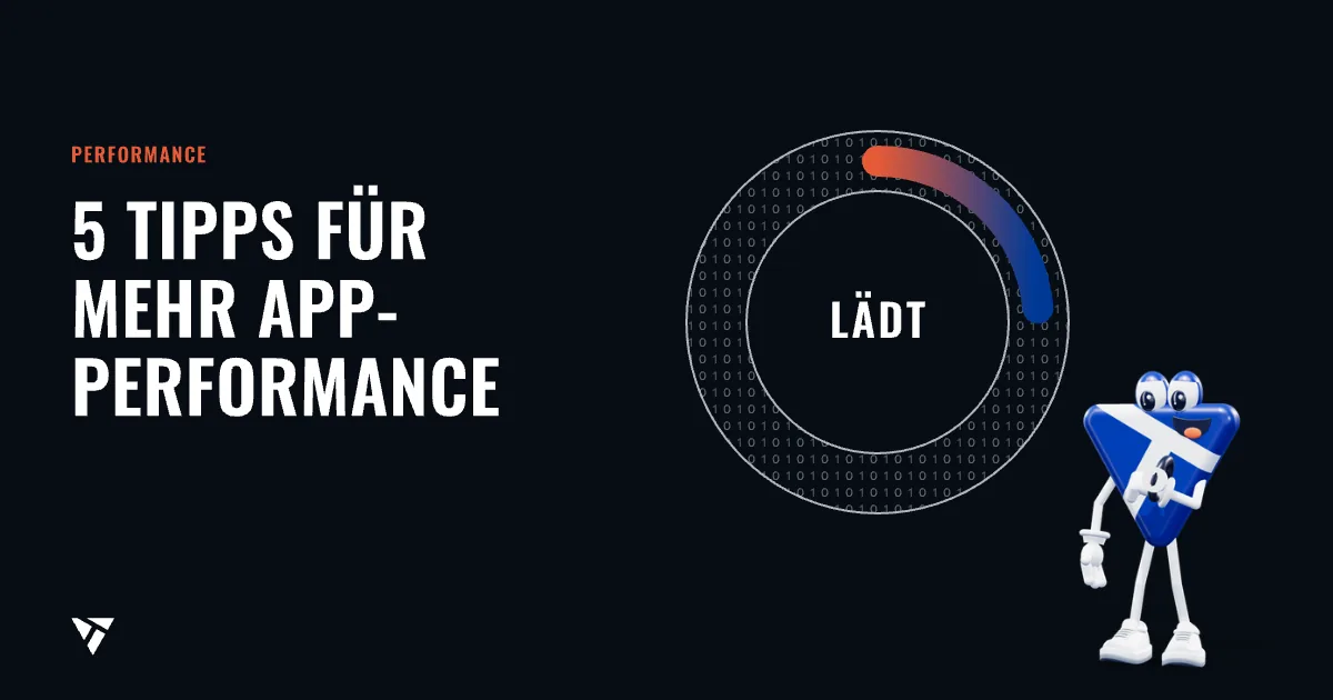 5 Tipps für mehr App-Performance: Ein großer Ladekreis, daneben schaut das Maskottchen ungeduldig auf die Uhr
