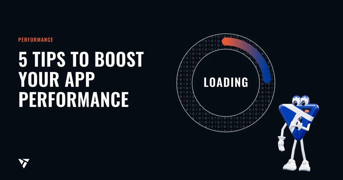 5 tips to boost your app performance: A large loading spinner, next to it the mascot impatiently checks its watch