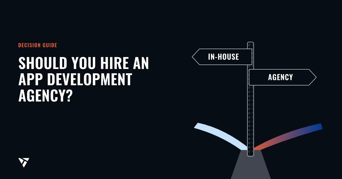 Should you hire an app development agency?: A signpost pointing to in-house and agency, the road splits