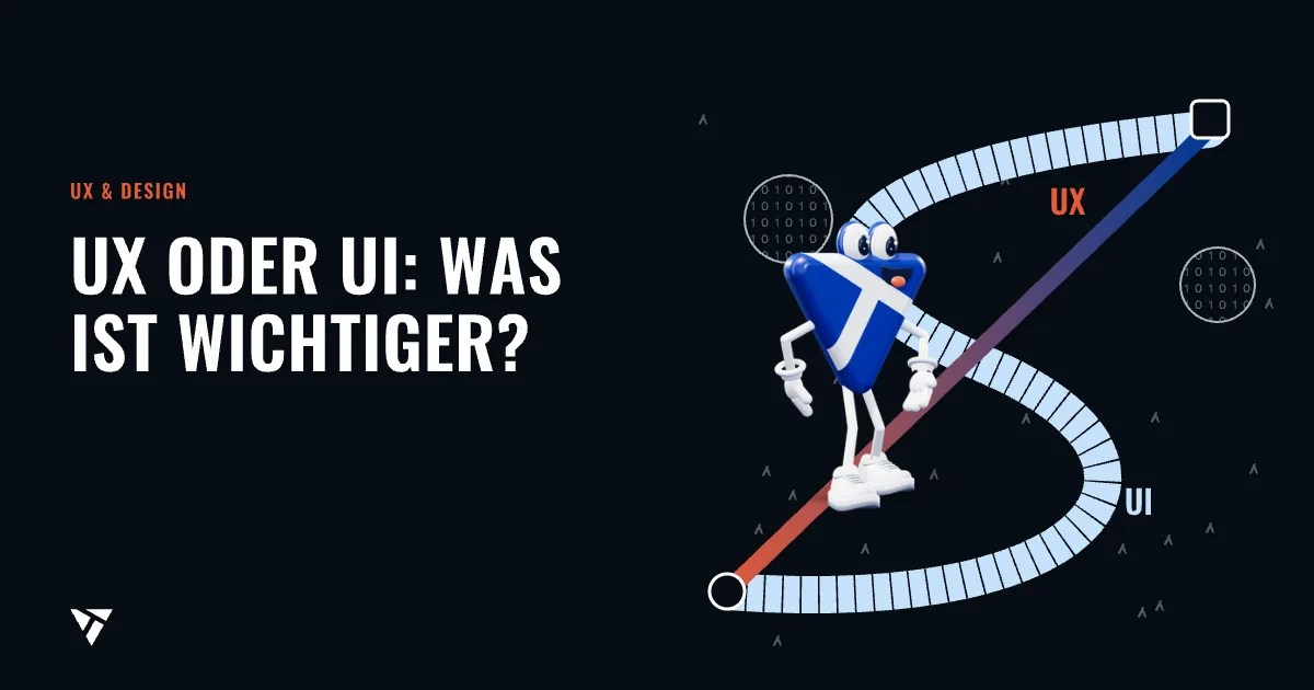 UX oder UI: Was ist wichtiger?: Von oben: ein gepflasterter Schlangenweg (UI) und eine gerade Abkürzung (UX), auf der das Maskottchen läuft