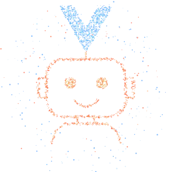 A friendly AI robot made of glowing particles, with the Vitec V as its antenna
